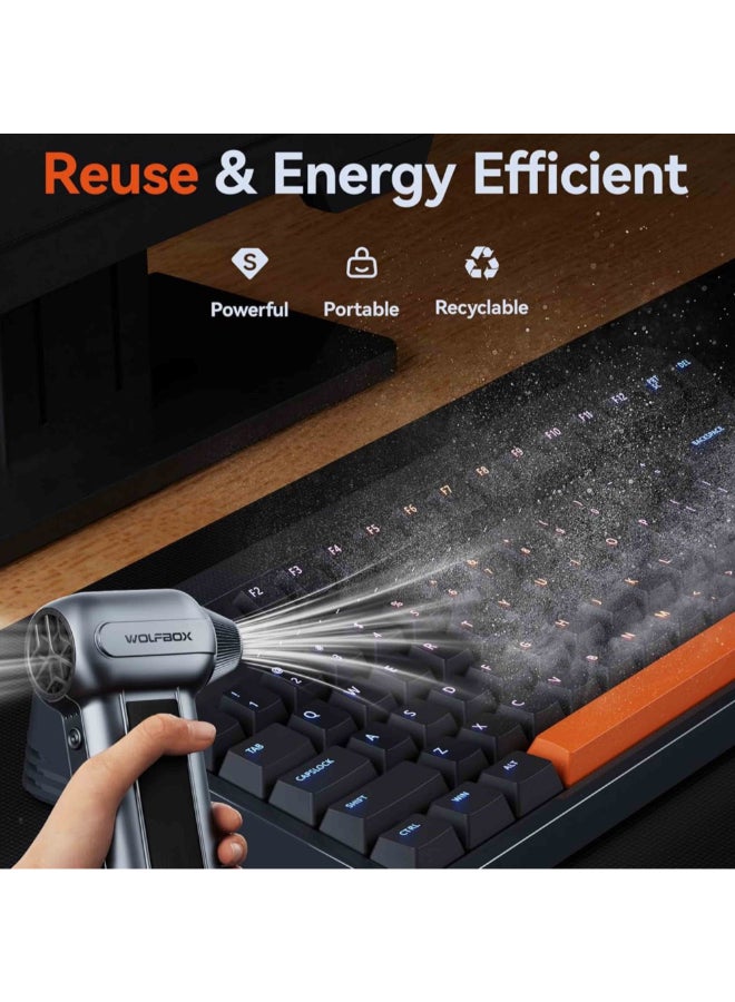 WOLFBOX 150K RPM 6000mAh 3-Gear Turbofan Rechargeable Cordless Electric Air Duster Grey 5.8 x 22.5 x 15.5 cm MEGAFLOW 100 - Image 3